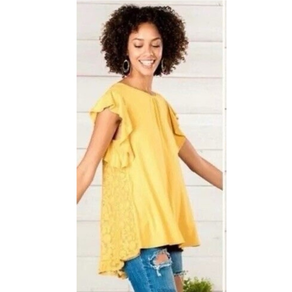 Matilda Jane Mustard Top with Ruffle Sleeves
